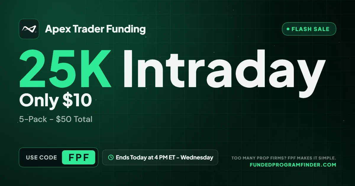 Apex Trader Funding $10 25K Intraday evaluation flash sale with code FPF