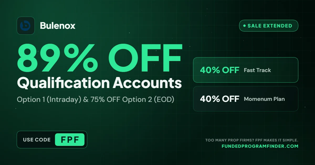 Bulenox sale extended - 89% off Qualification accounts until October 13 with code FPF