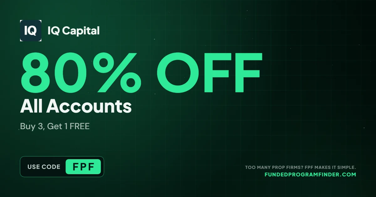 IQ Capital flash sale - 80% off plus Buy 3, Get 1 Free on Challenges and Instant Funding