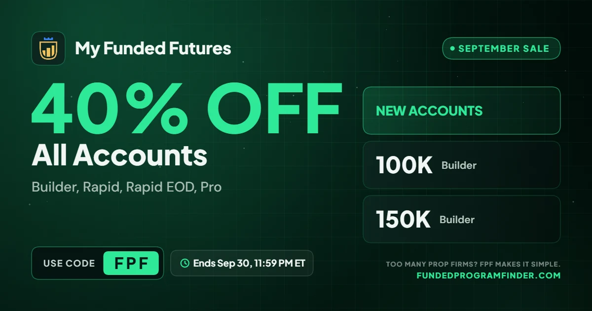 My Funded Futures Builder 100K and 150K accounts, 40% off with code FPF