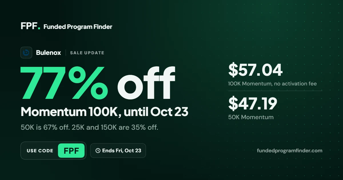 Bulenox Momentum 100K 77% off with code FPF