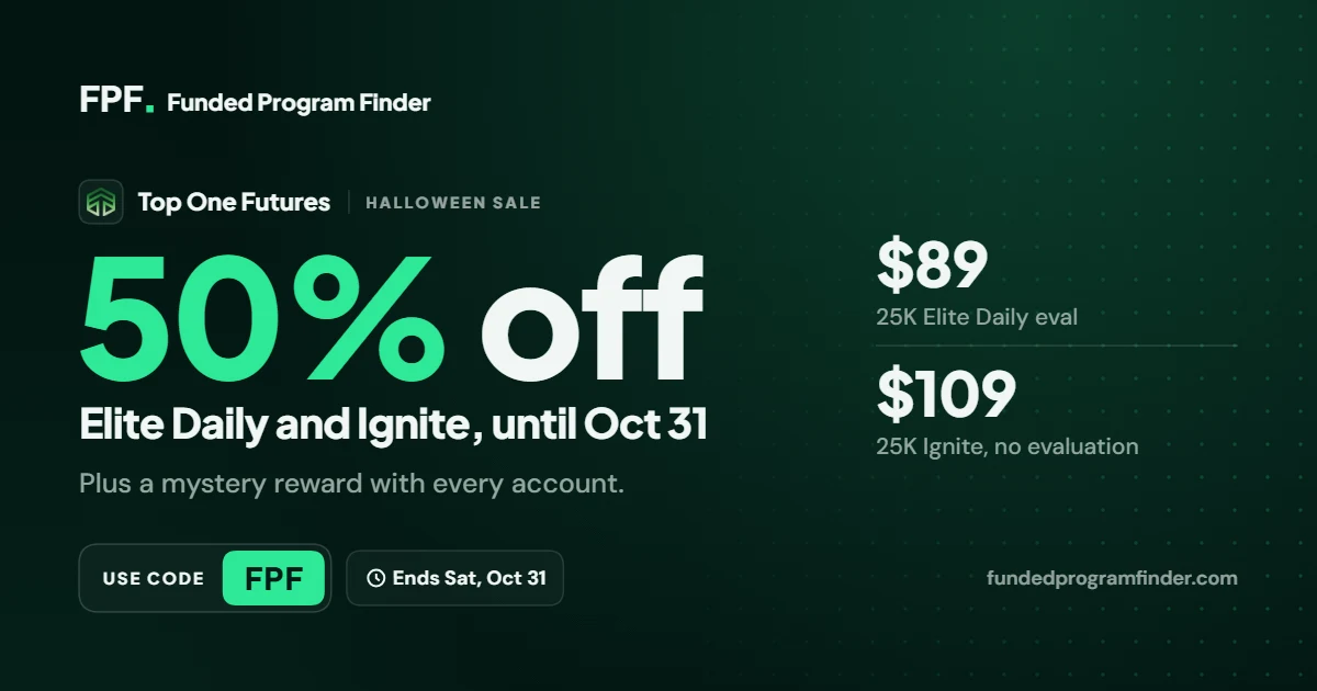Top One Futures 50% off Elite Daily and Ignite for Halloween with code FPF